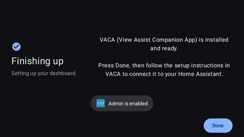 Setup wizard - Dashboard installed and ready