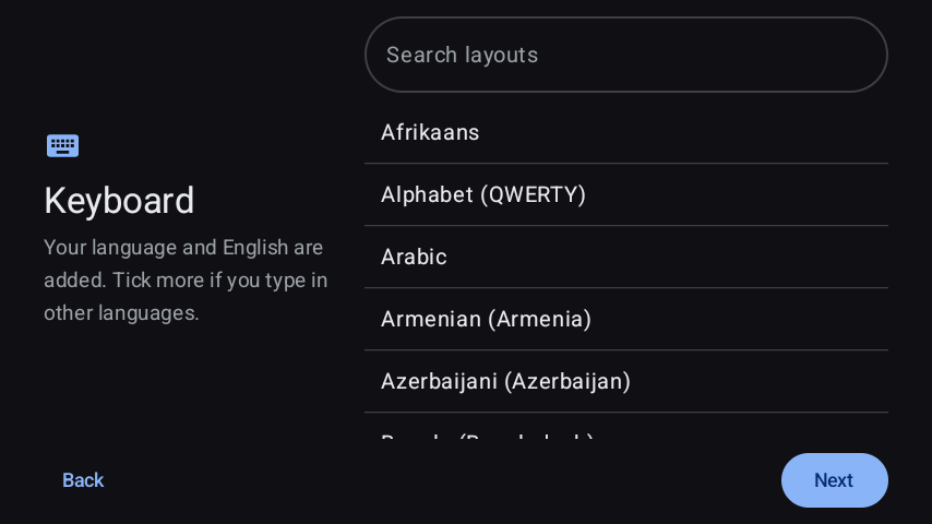 Setup wizard - Keyboard layouts