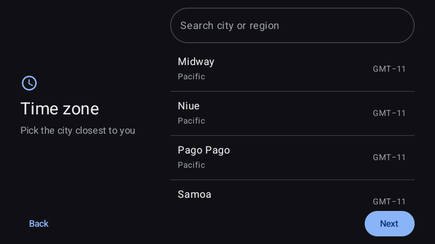 Setup wizard - Time zone