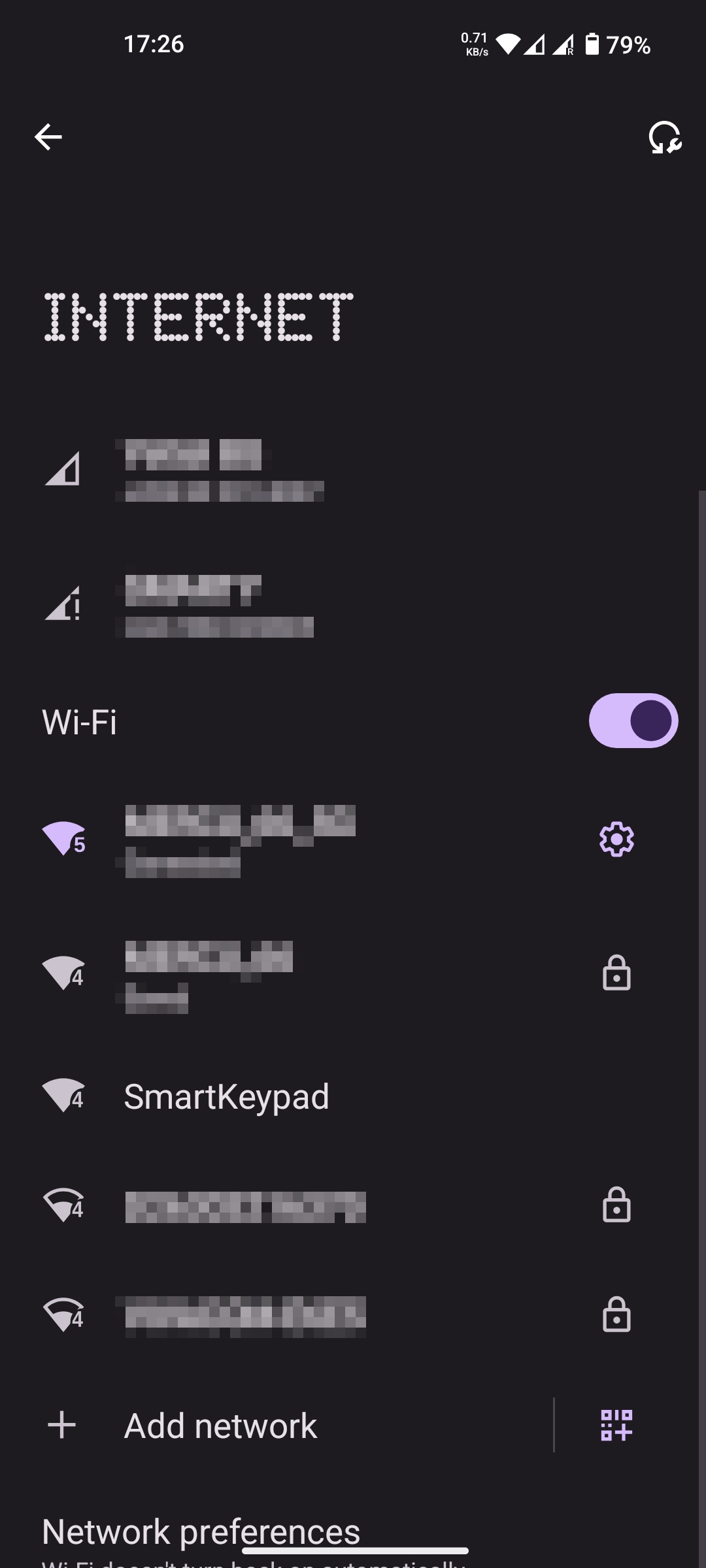 Android Wi-Fi list showing the SmartKeypad network