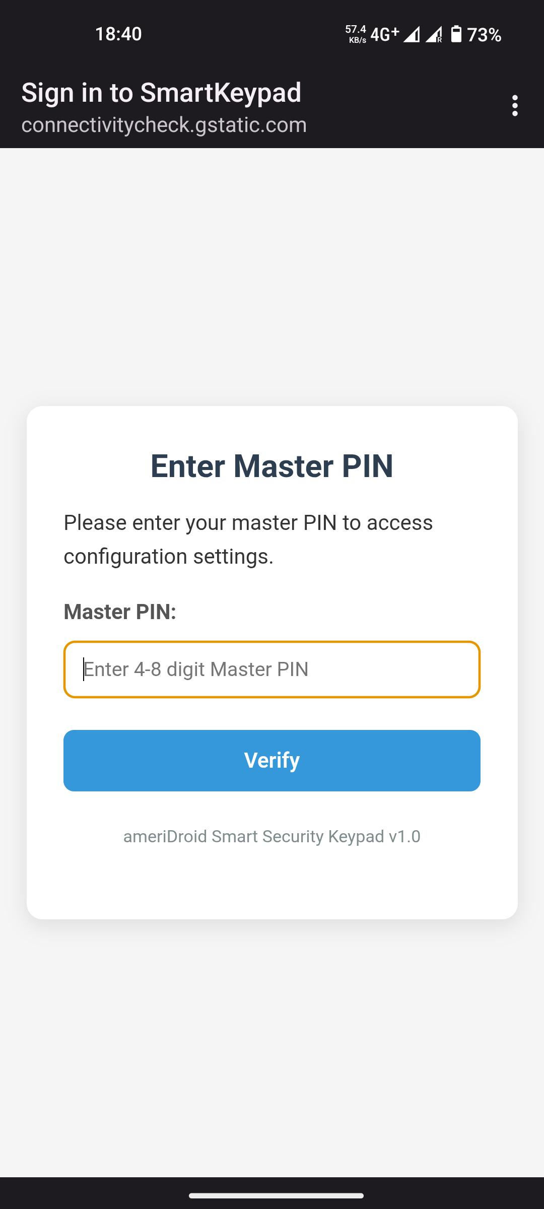 Portal login with the master PIN
