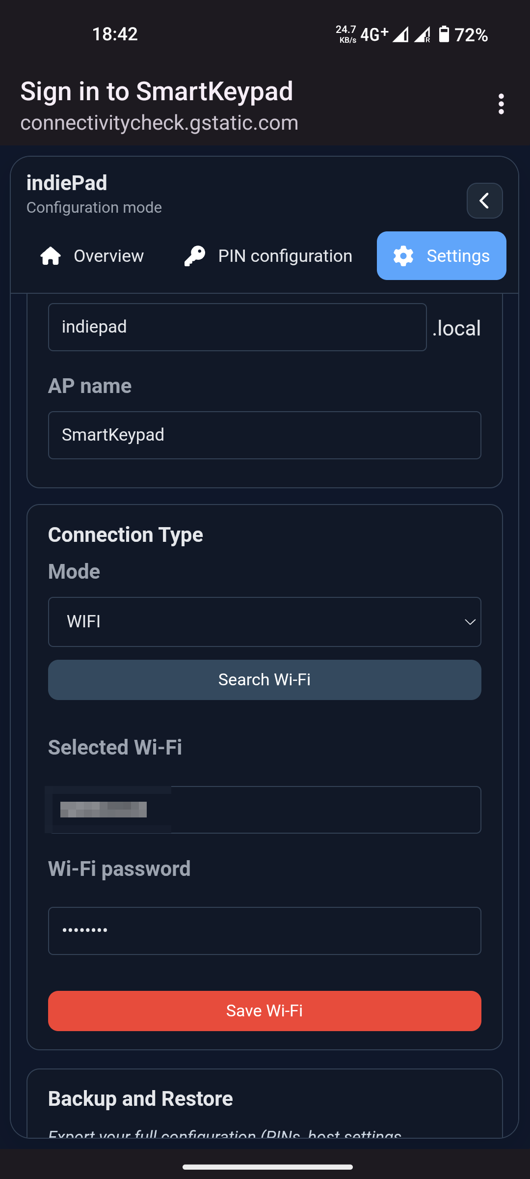 Selecting a Wi-Fi network and password