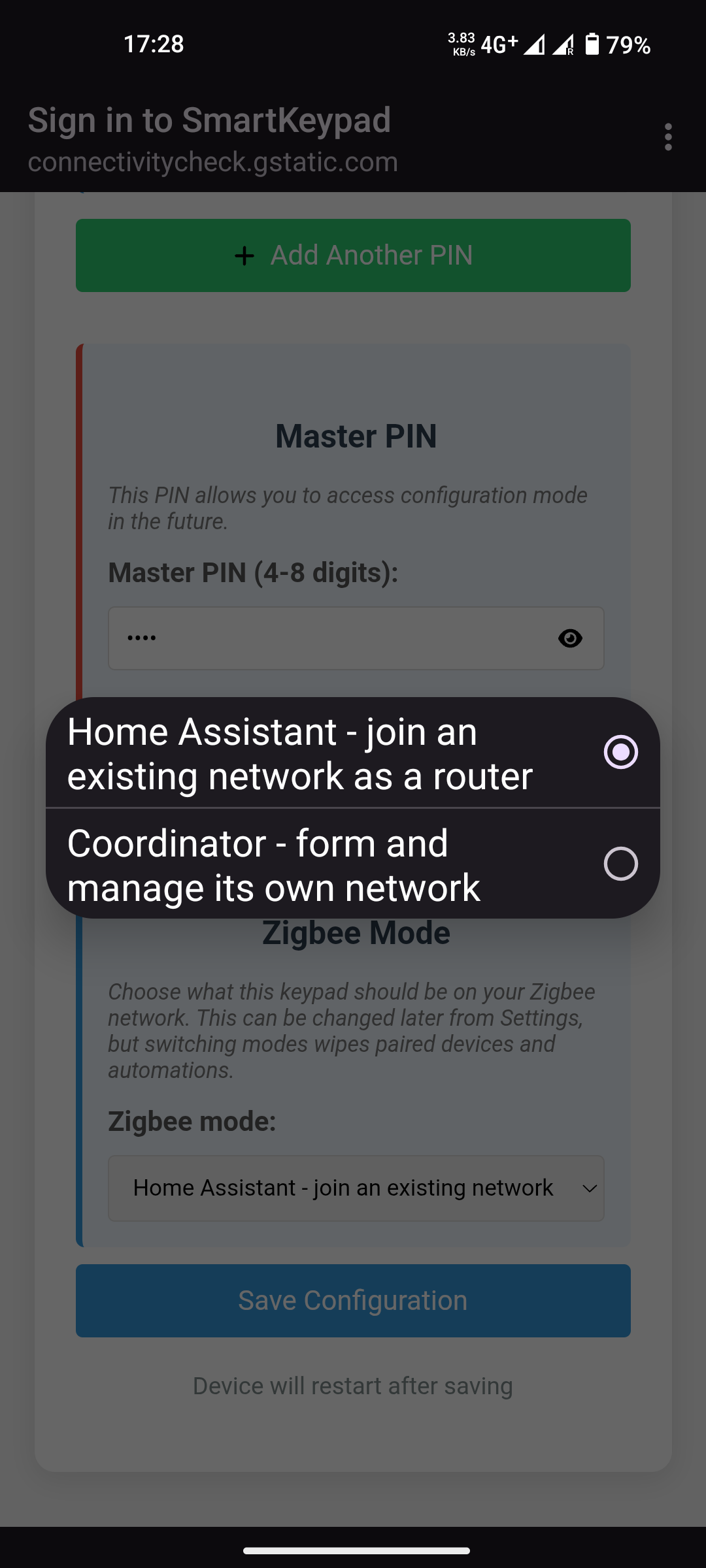 Wizard - Zigbee mode chooser