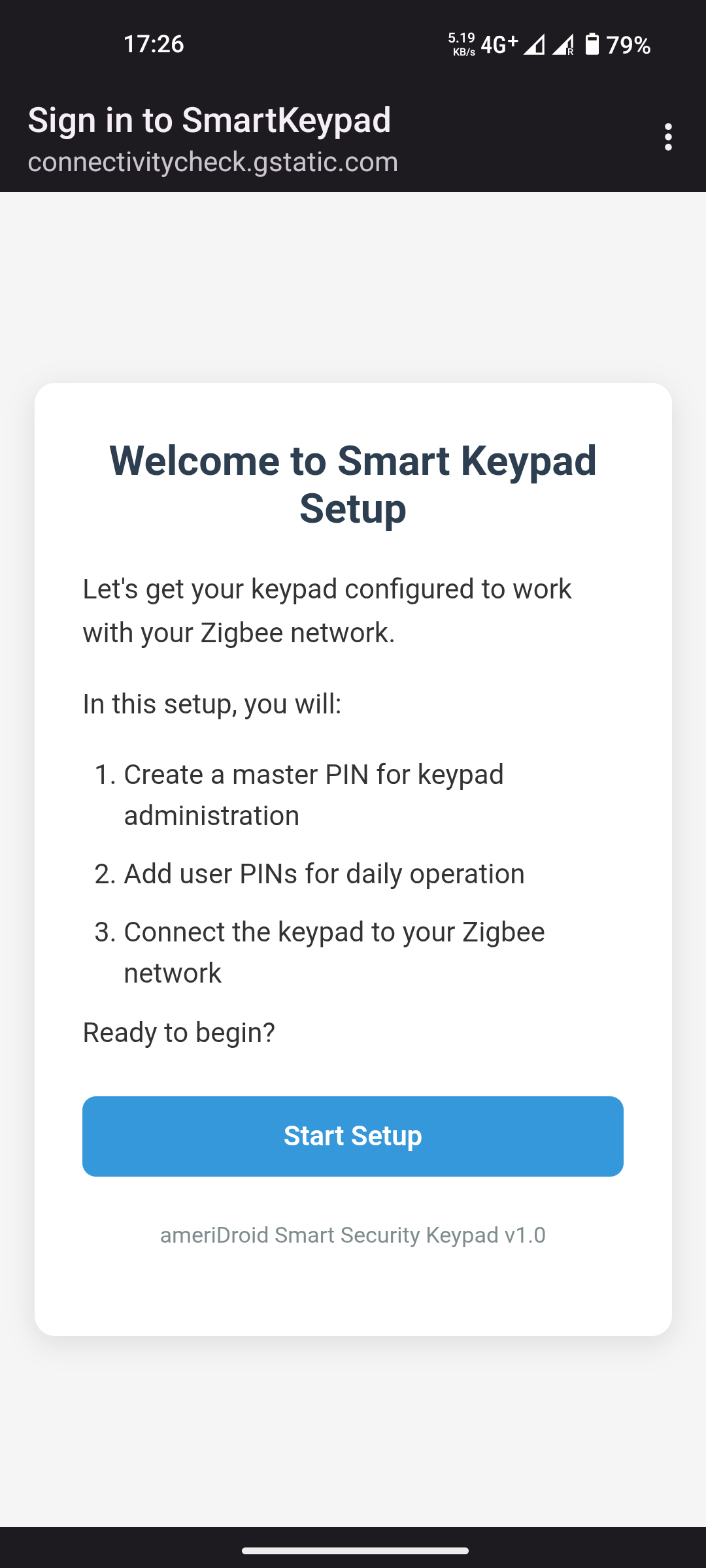 Setup wizard welcome page